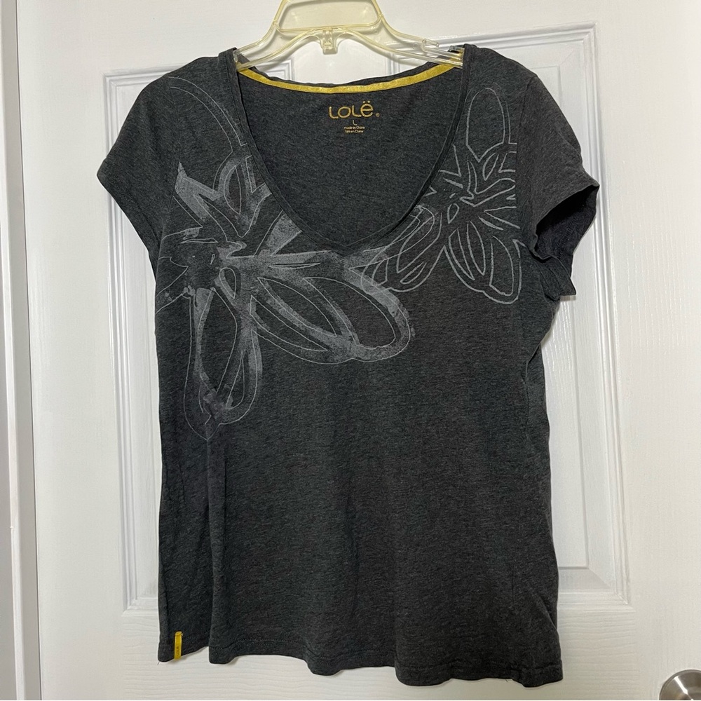Lole Dark Gray 100% Organic Cotton Floral Graphic Tee